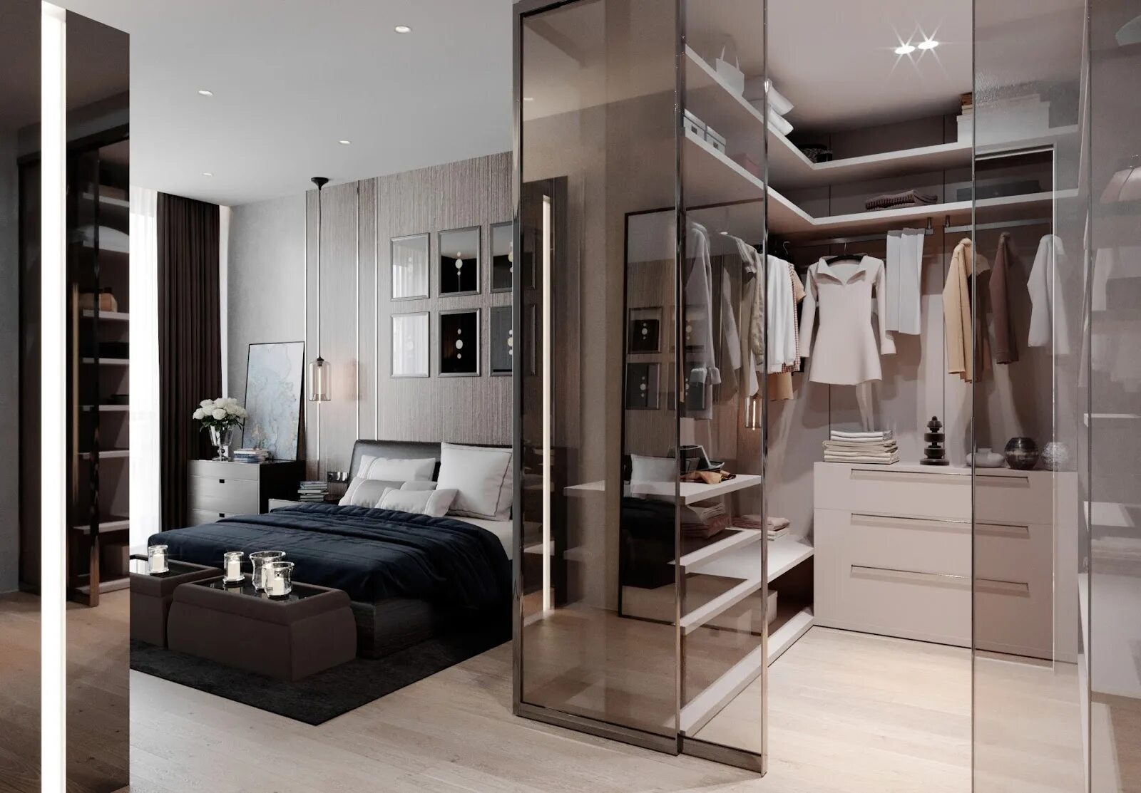 Спальня со стеклянным шкафом. Встроенный шкаф-купе в спальню. Пакс купе 3 метра. Встраиваемый шкаф в спальню. Шкаф полиформ.