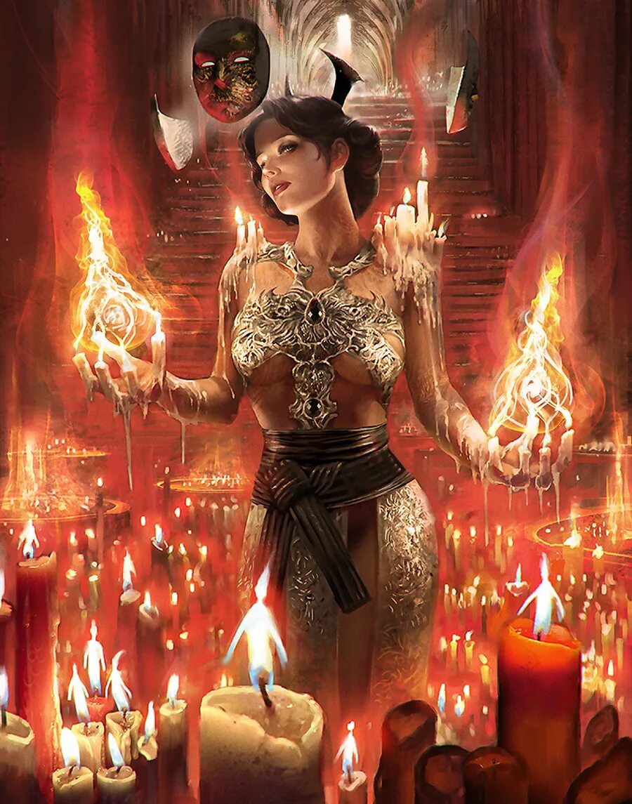 Ведьма адского пламени. Повелительница огня. Магическая женщина. Магический ритуал фэнтези. Огненная женщина.