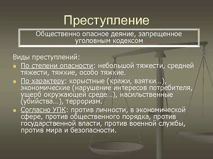 Виды преступлений. Преступление это в уголовном праве.