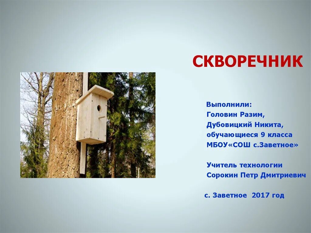 Презентация к проекту 9 класс образец скворечник Творческий проект скворечник 6 класс