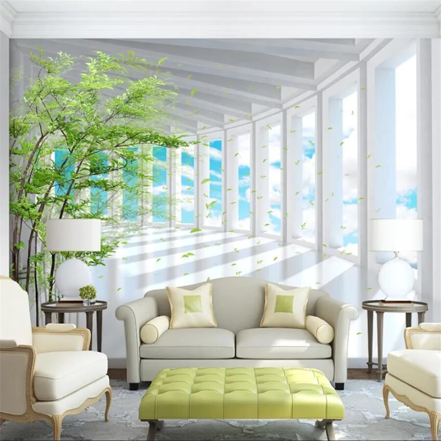 Фотообои с перспективой в интерьере. Фотообои интерьер в гостиной. Цвета расширяющие пространство. Фотообои в интерьере. Цвета расширяющие пространство.