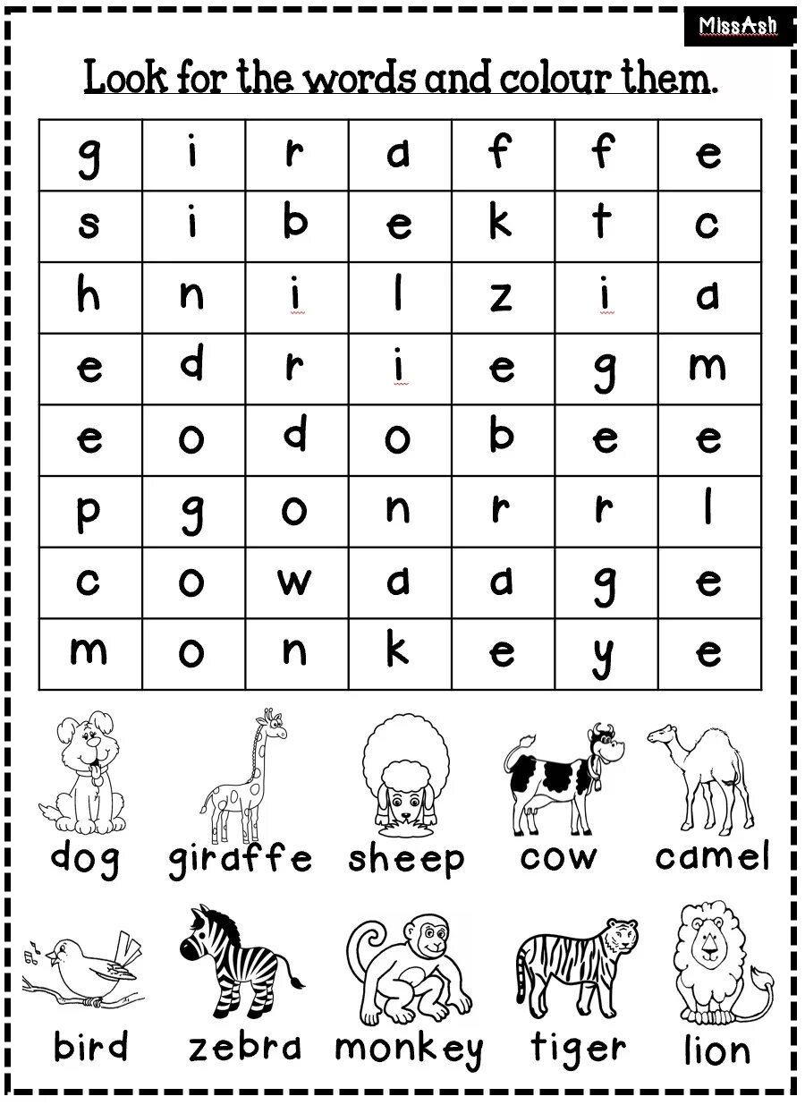 Animals wordsearch