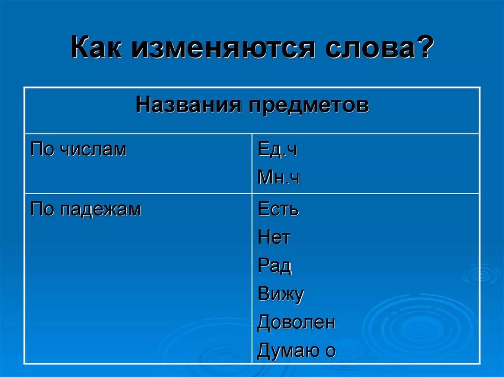 Слова изменяются по числам и падежам