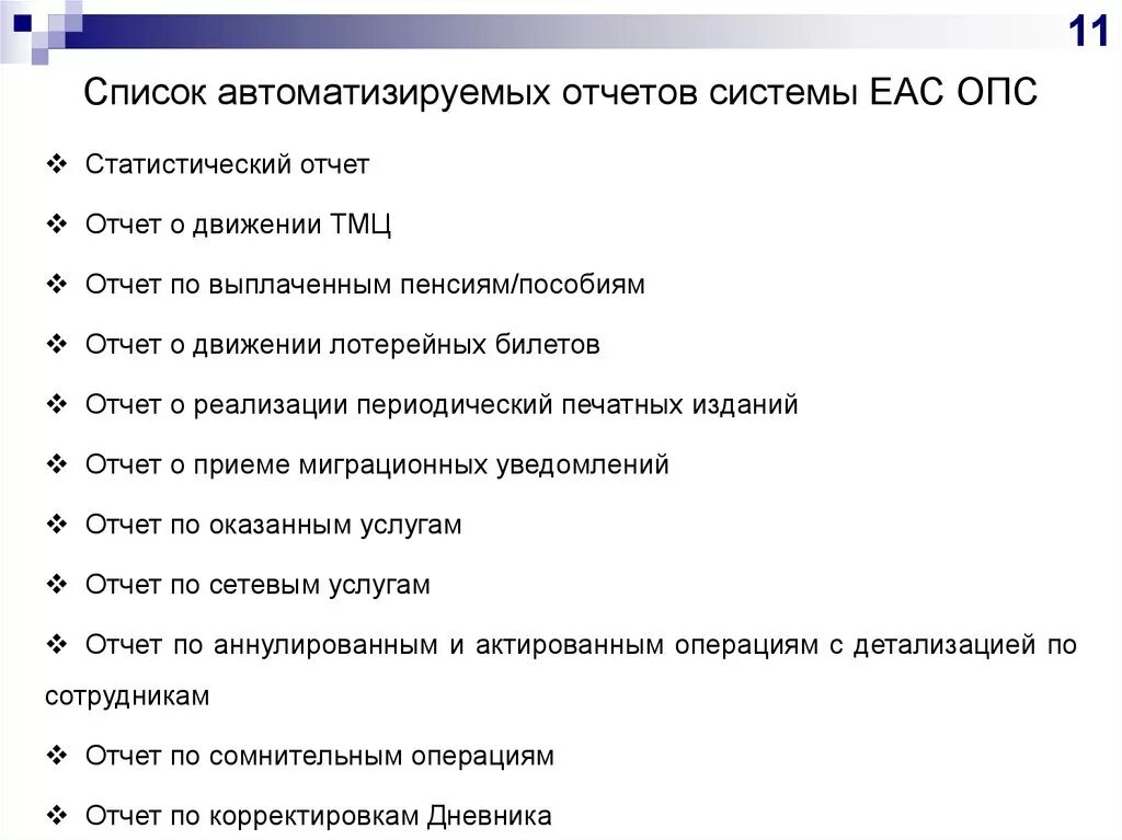 Список отчетов. Единая автоматизированная система отделений почтовой связи. Виды отчётов в ЕАС ОПС. Порядок приёма денежных средств в ОПС.