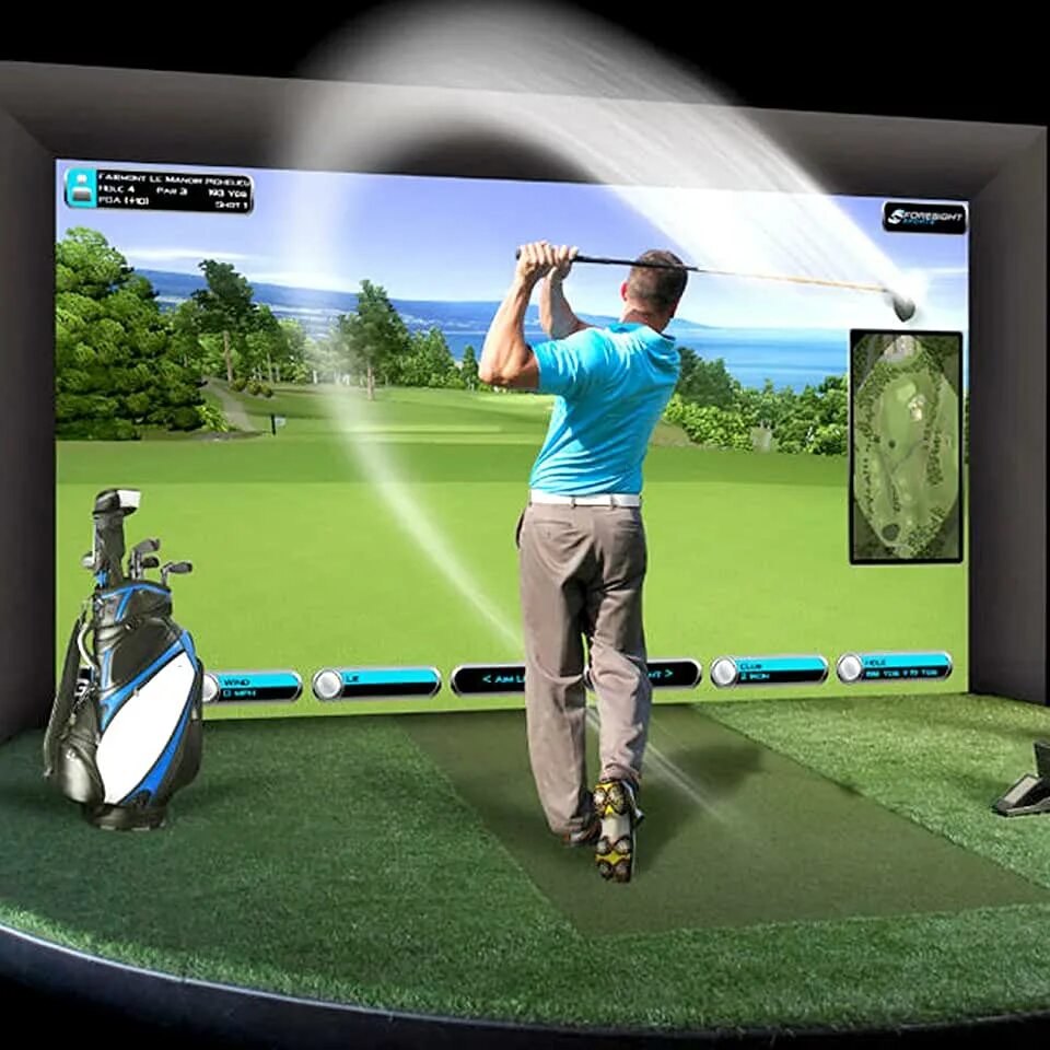 Vr пол. Indoor Golf Simulator. Гольф-симулятор модели GOLFZON t1v. Баннер для гольф-симулятора. Кабина симулятор гольфа.