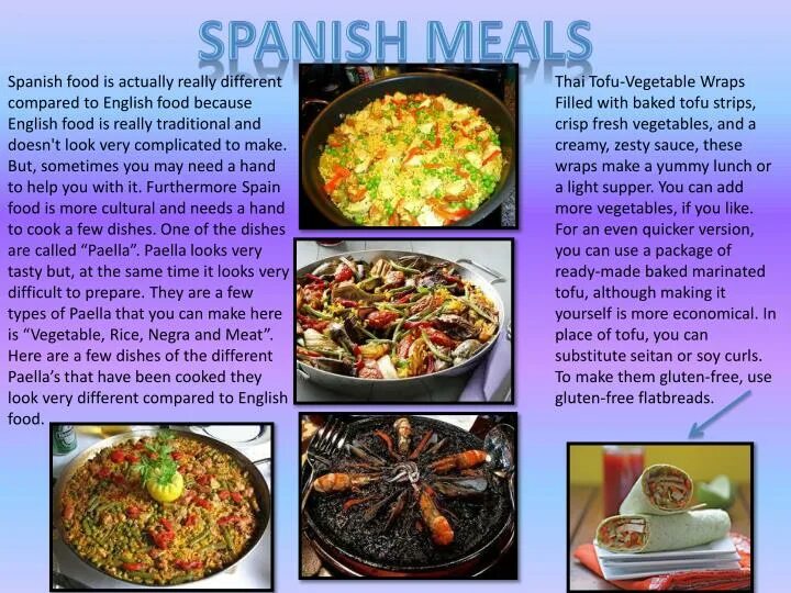 The food was really a. Traditional english food презентация. spanish national food. рецепт блюда на английском языке. traditions and customs of spain.