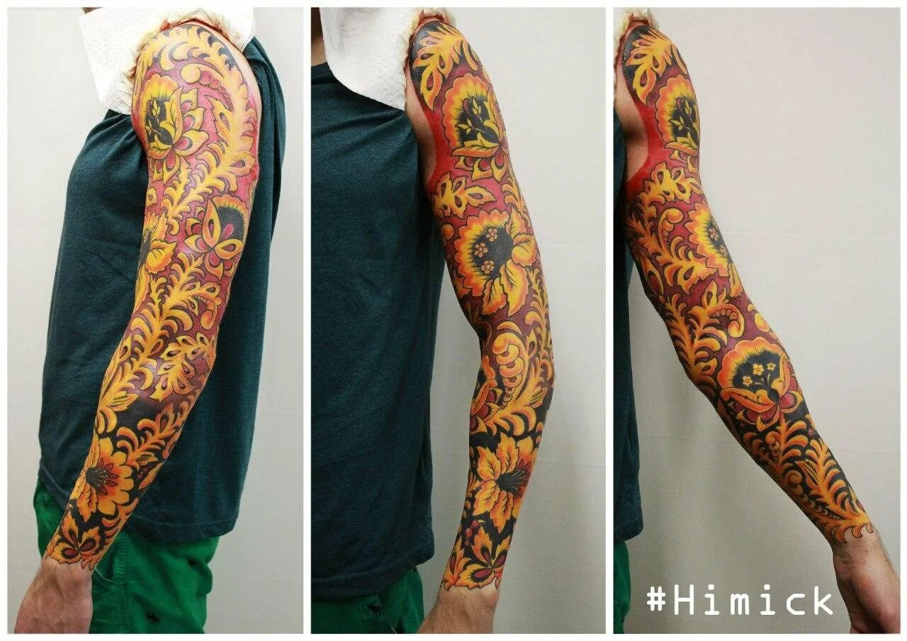тату в стиле хохлома. рукав хохлома. тату хохлома. тату в стиле хохлома. рукав в стиле хохлома.