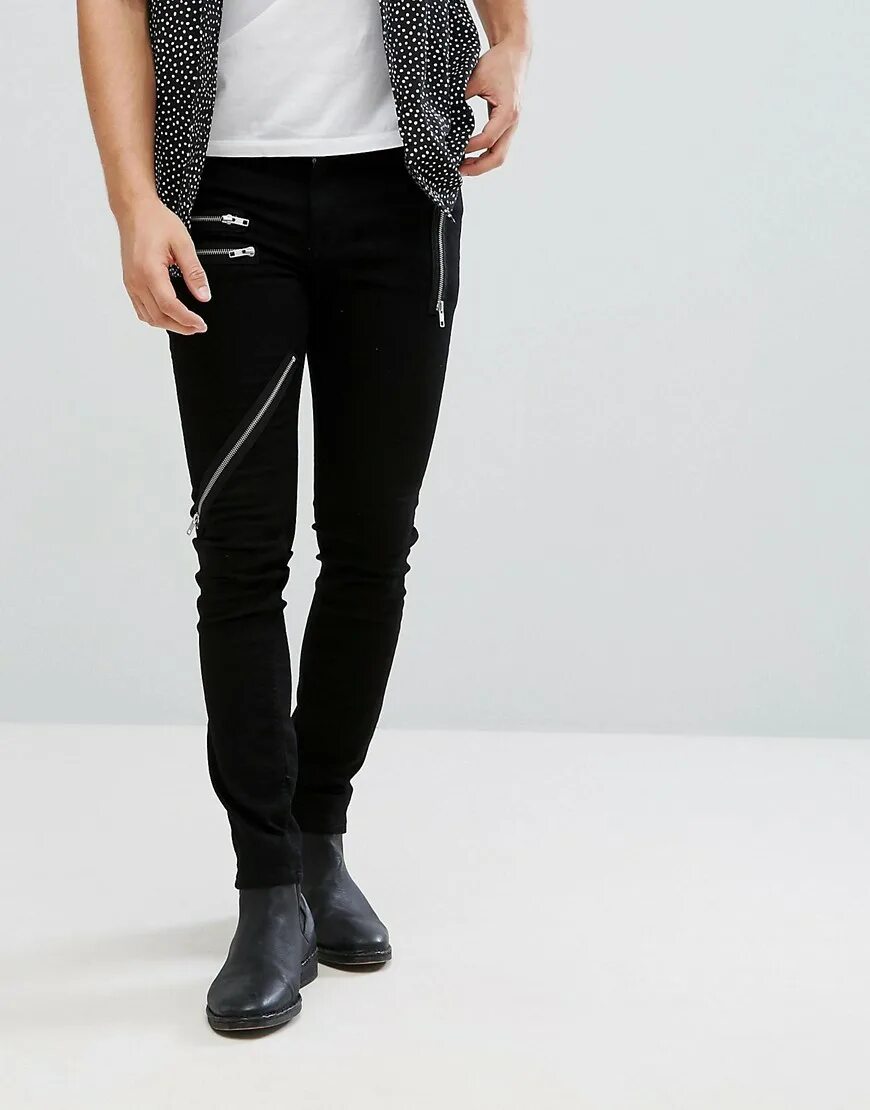 Мужские джинсы с молниями. Mens Black Jeans super skinny ASOS. Чёрные узкие джинсы мужские. Черные джинсы с молниями мужские. Чёрные джинсы мужские зауженные с молнией.