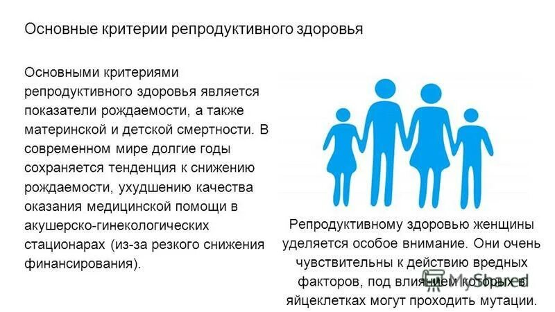 Основные критерии определяющие репродуктивное здоровье общества