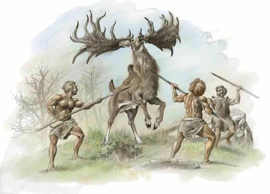 Первобытный мир века. Охота на оленей загонная древних людей. Древняя охота. Охота первобытных людей. Первобытный охотник.