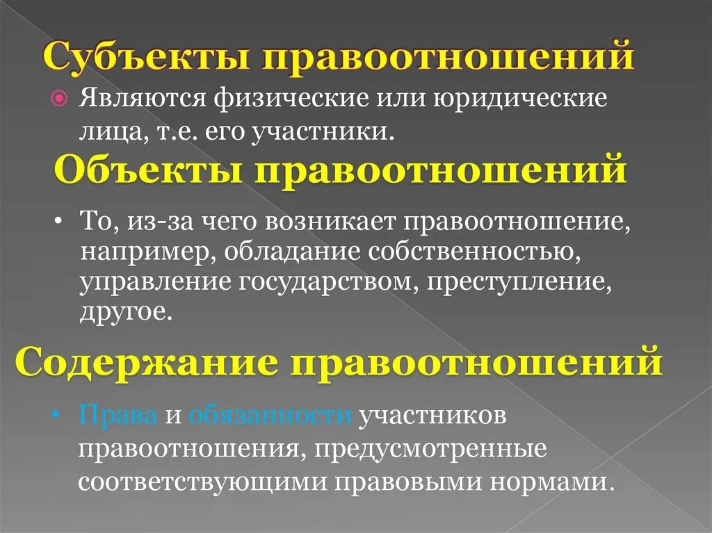 Что является объектами и субъектами правоотношений