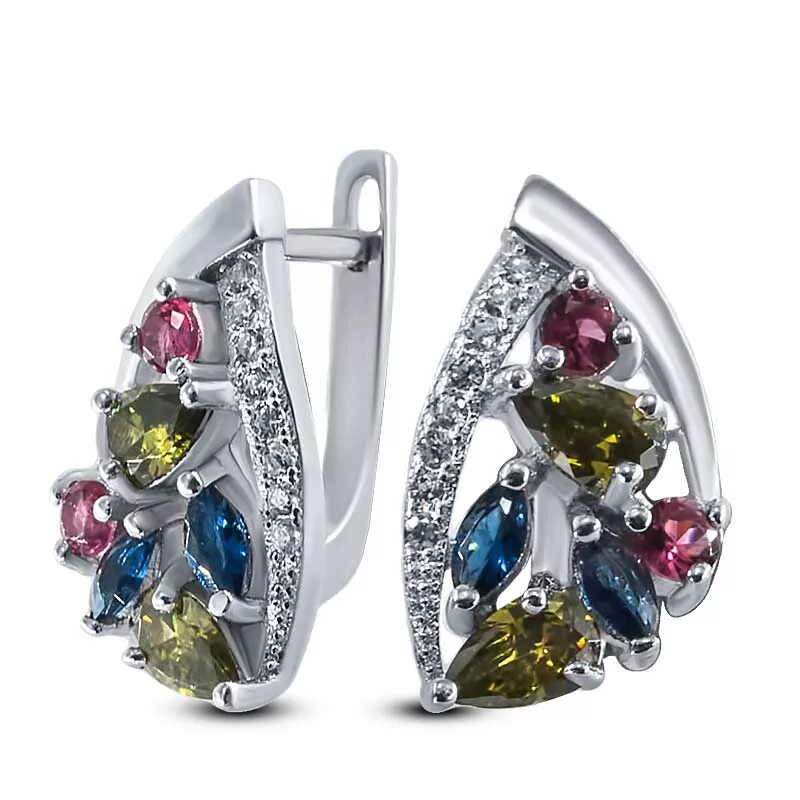 серьги с фиолетовым камнем золотые. серьги с самоцветами. серьги sandara nve023. серебряные серьги. серьги с топазом аметистом и цитрином.