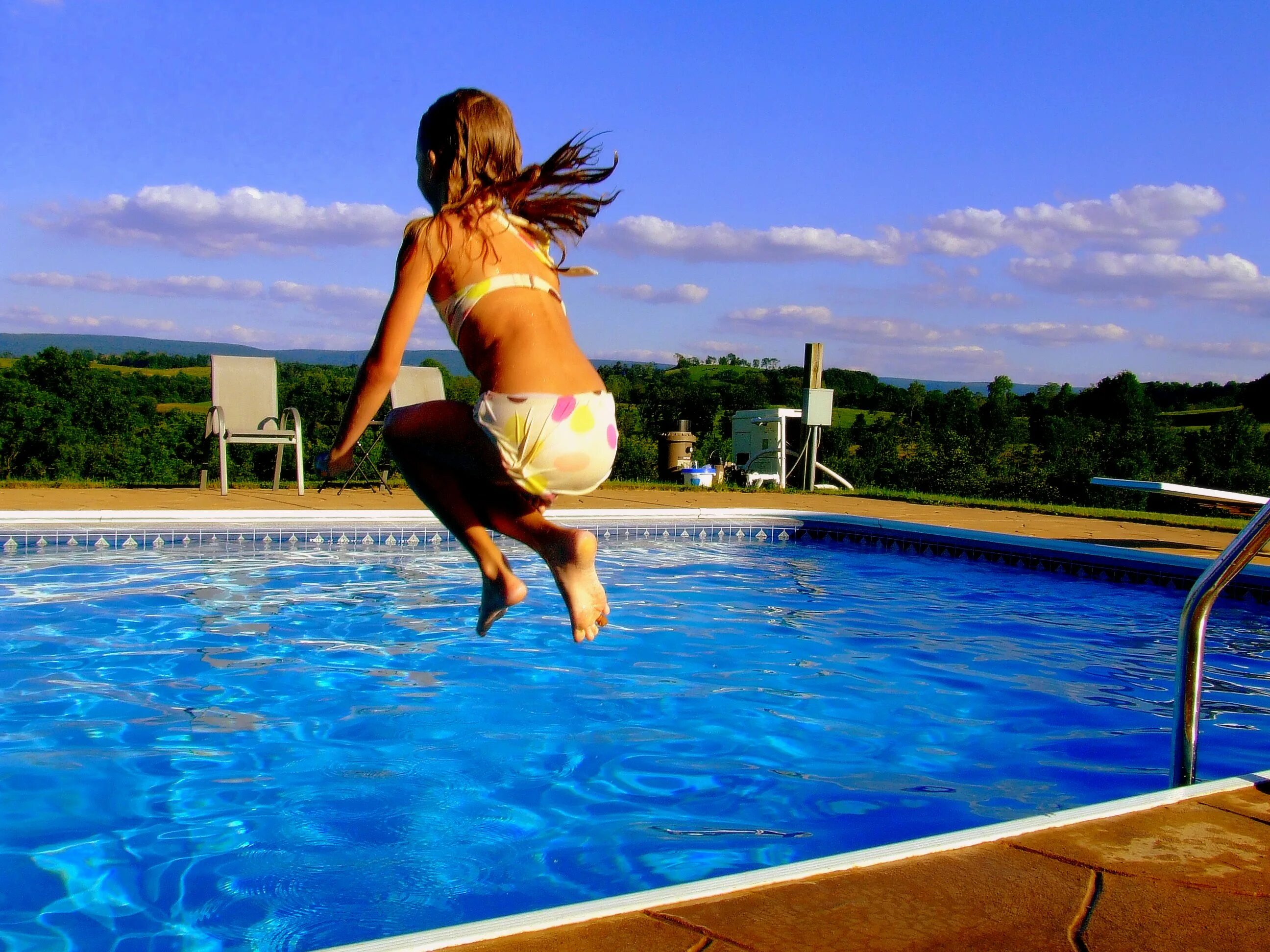 Near the swimming pool