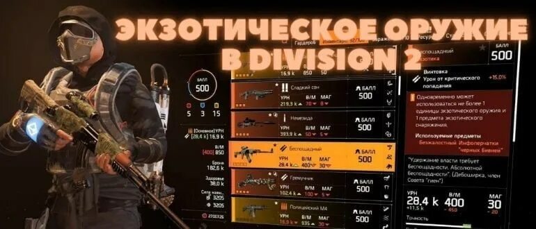 Дивижн экзотическое оружие. Division 2 экзотическое оружие. Экзотическая экипировка Division 2. Division 2 экзотическое