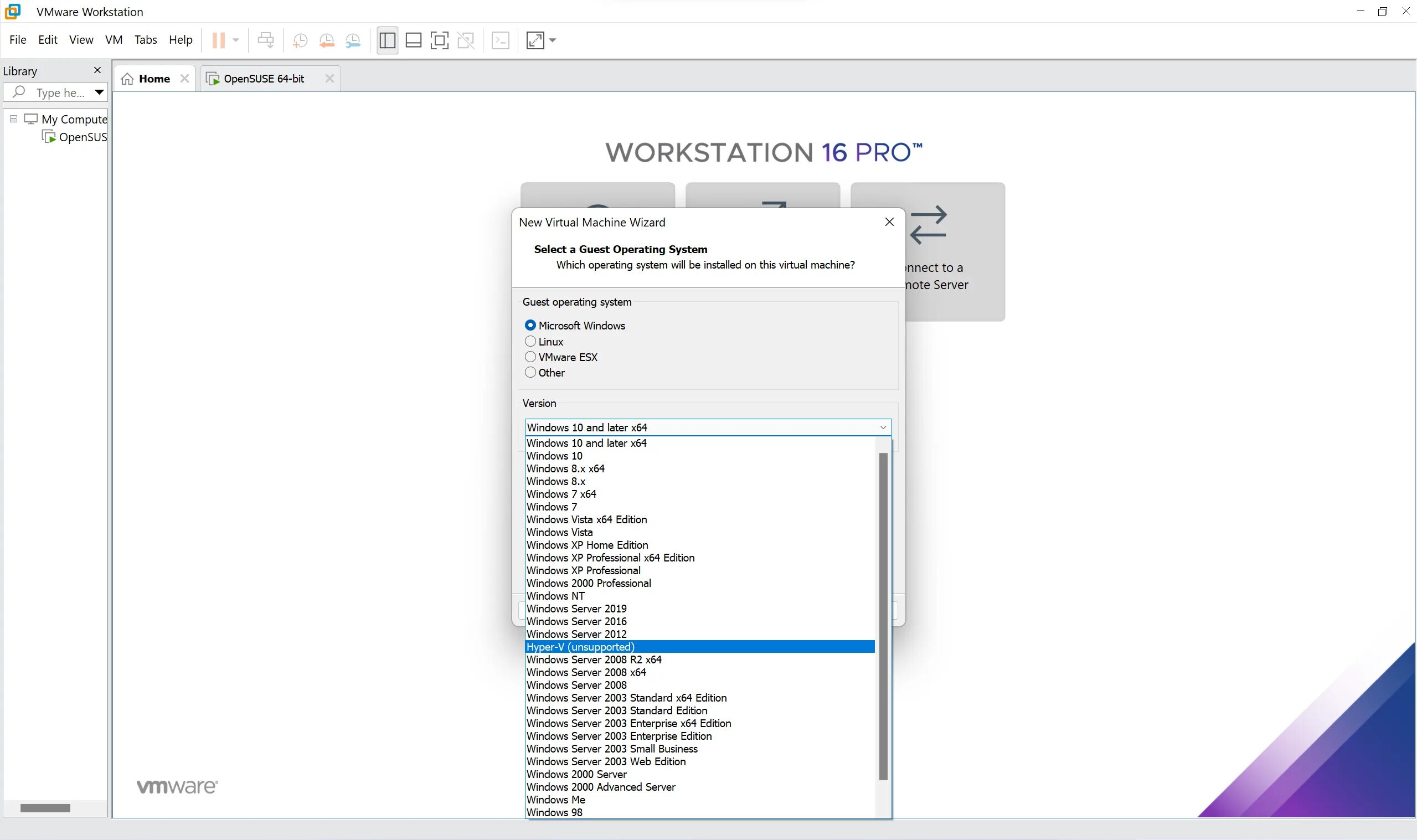 Windows x64 vmware. Интерфейс vmware workstation 16 pro.