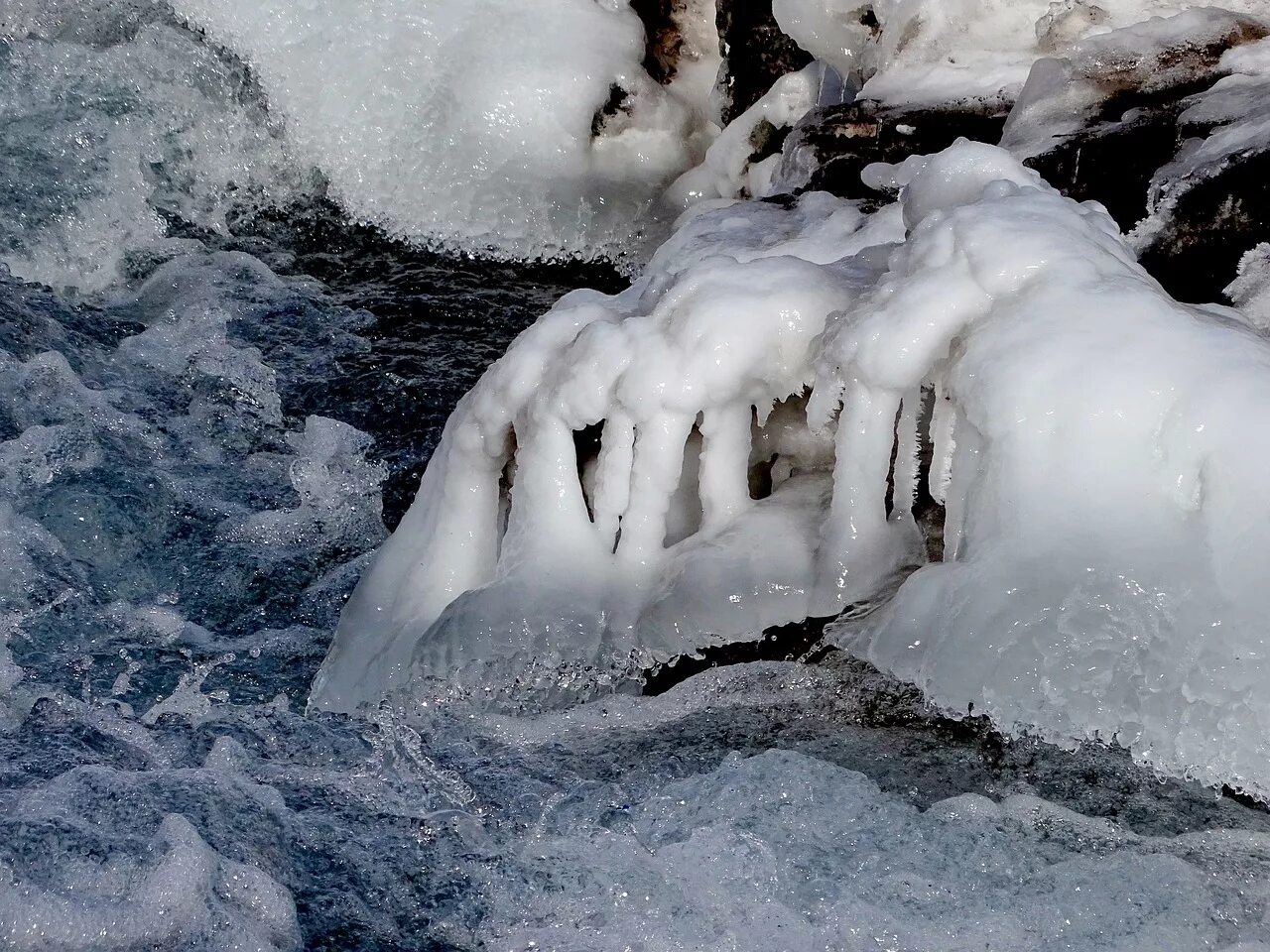 Лед в природе. Снег и вода. Снежная вода. Лед на реке.