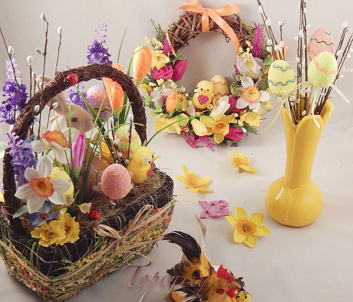 пасхальные композиции в корзине. композиция на пасху своими. композиции на пасху. пасхальные композиции из веток. композиции на пасху.