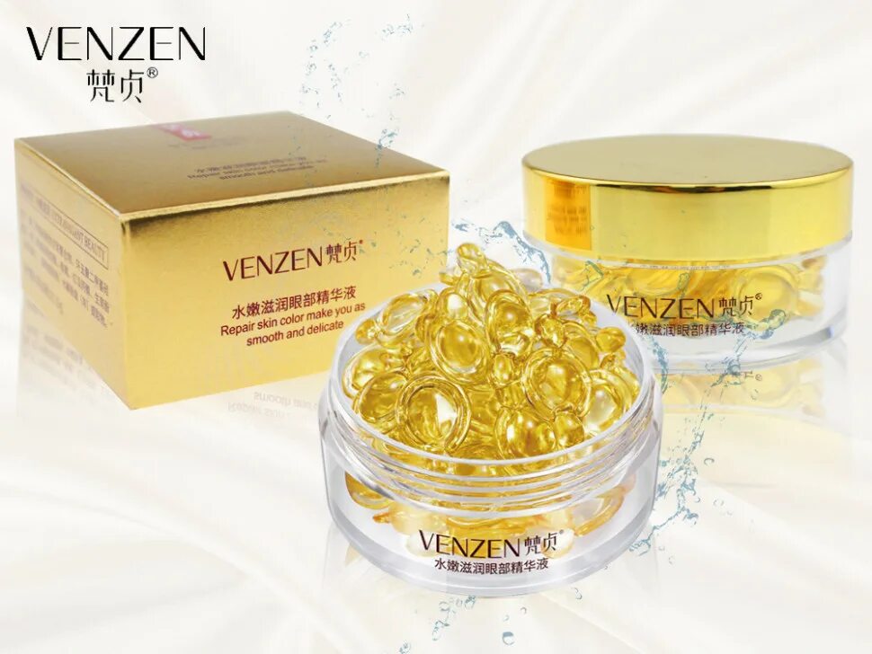 Venzen капсулы для лица. Venzen омолаживающая сыворотка для глаз в капсулах Bright Repair Skin Color. Омолаживающая сыворотка в капсулах Venzen. Venzen крем сыворотка капсулы. Золотая сыворотка от морщин