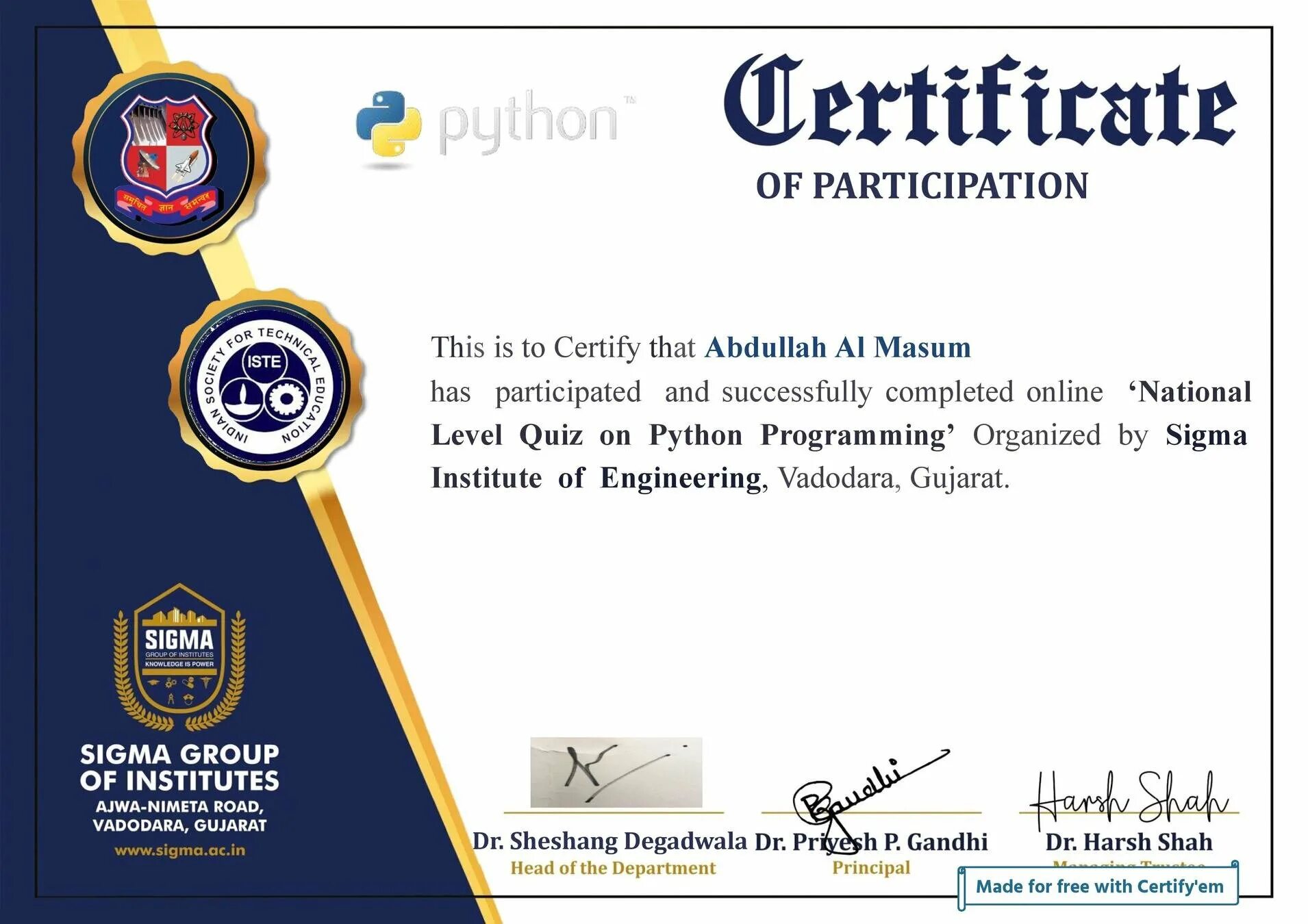 Python certificate. Python courses Certificate.