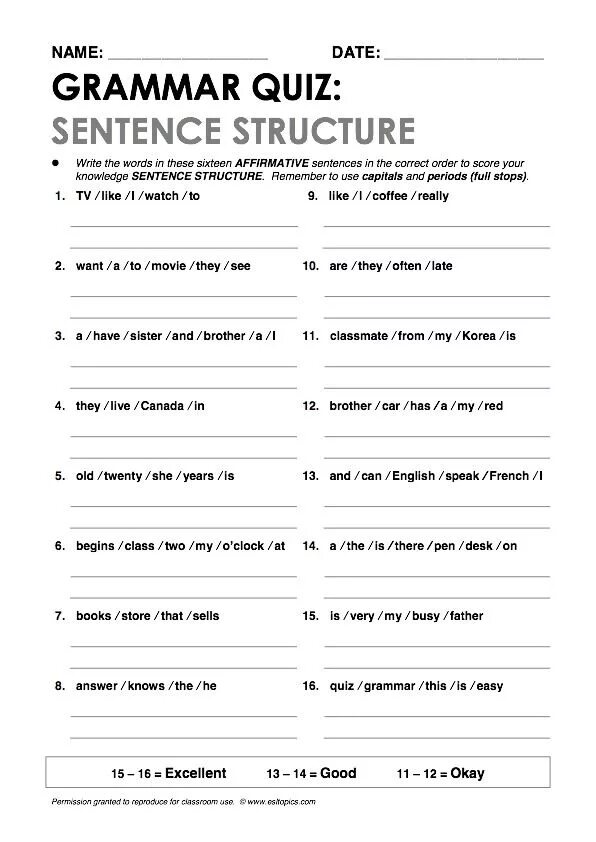 Sentence Worksheets. Grammar Quiz sentence structure. The Word order in English грамматика. Sentence structure Worksheets.