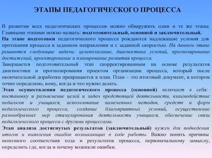 Этапы педагогического процесса основной заключительный