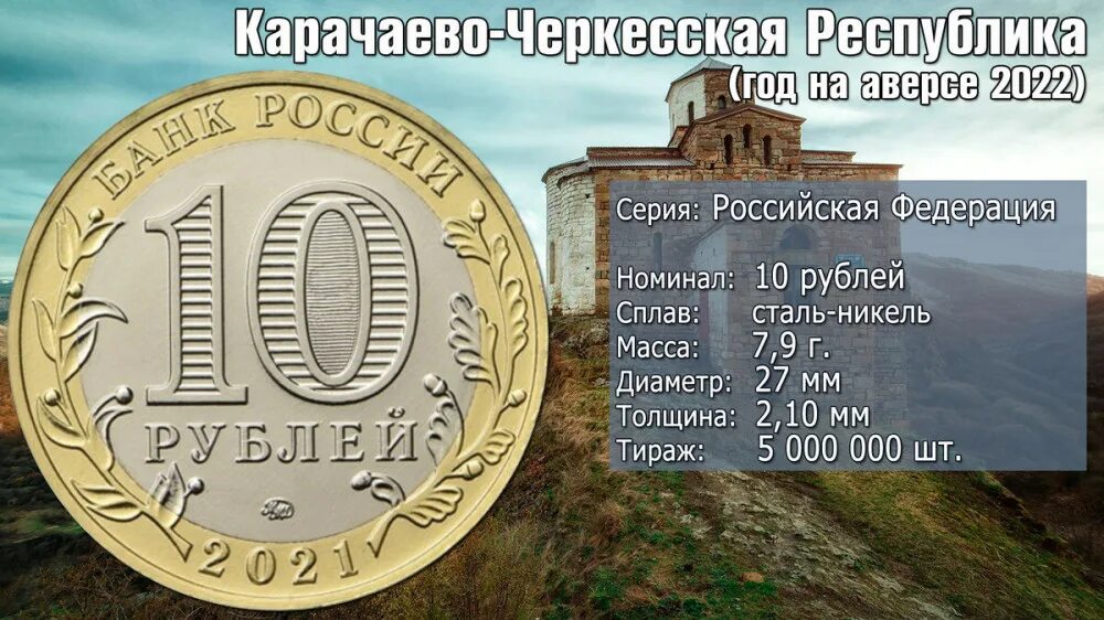Сколько 10 рублей в российских. Монета карачаево-черкесская республика 10 рублей. монета 10 рублей 2025 карачаево-черкесская республика. 10 рублей 2025 года карачаево черкесская республика. карачаево черкесская респ монета.