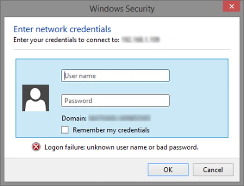 Incorrect username or password.. Unknown user Incorrect password. Unknown user name or Bad password. Incorrect login or password.