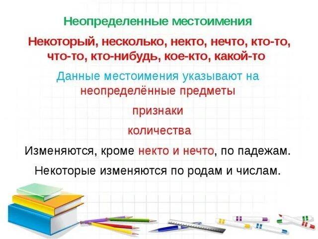 Местоимение 2 класс технологическая карта. Неопределённые местоимения в русском 6 класс. Неопределенные местоимения 6 класс. Неопределенные местоимения картинки. Некто и нечто изменяются по падежам.