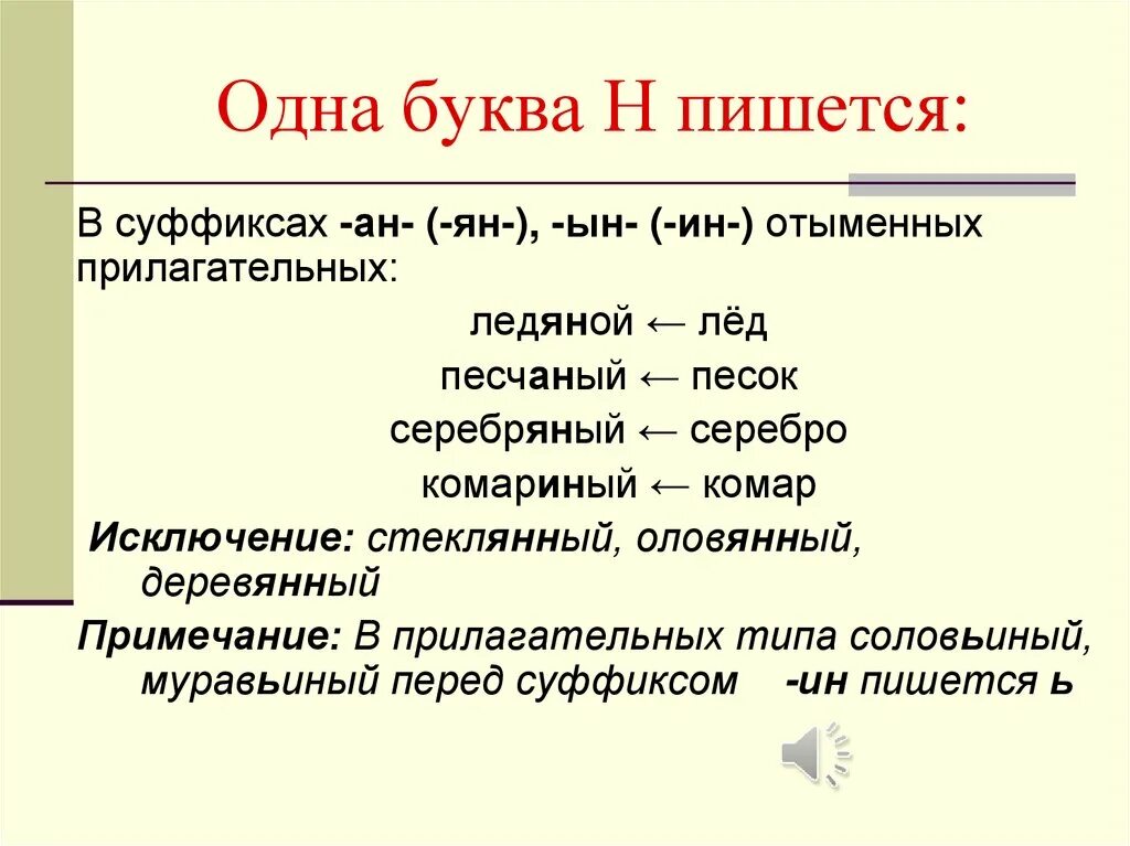 В каких словах пишется одна буква н