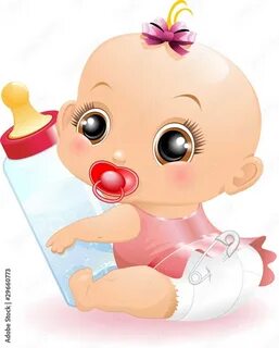 Neonato Bebè con Biberon-Baby with Baby Bottle-2-Vector Векторне зображення...