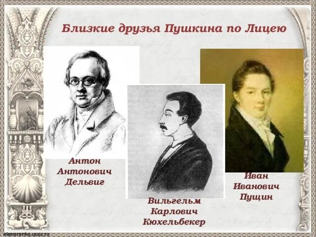 Близкие друзья Пушкина по лицею. Близкие друзья Пушкина в лицее. Пущин Дельвиг Кюхельбекер. Назовите друзей пушкина