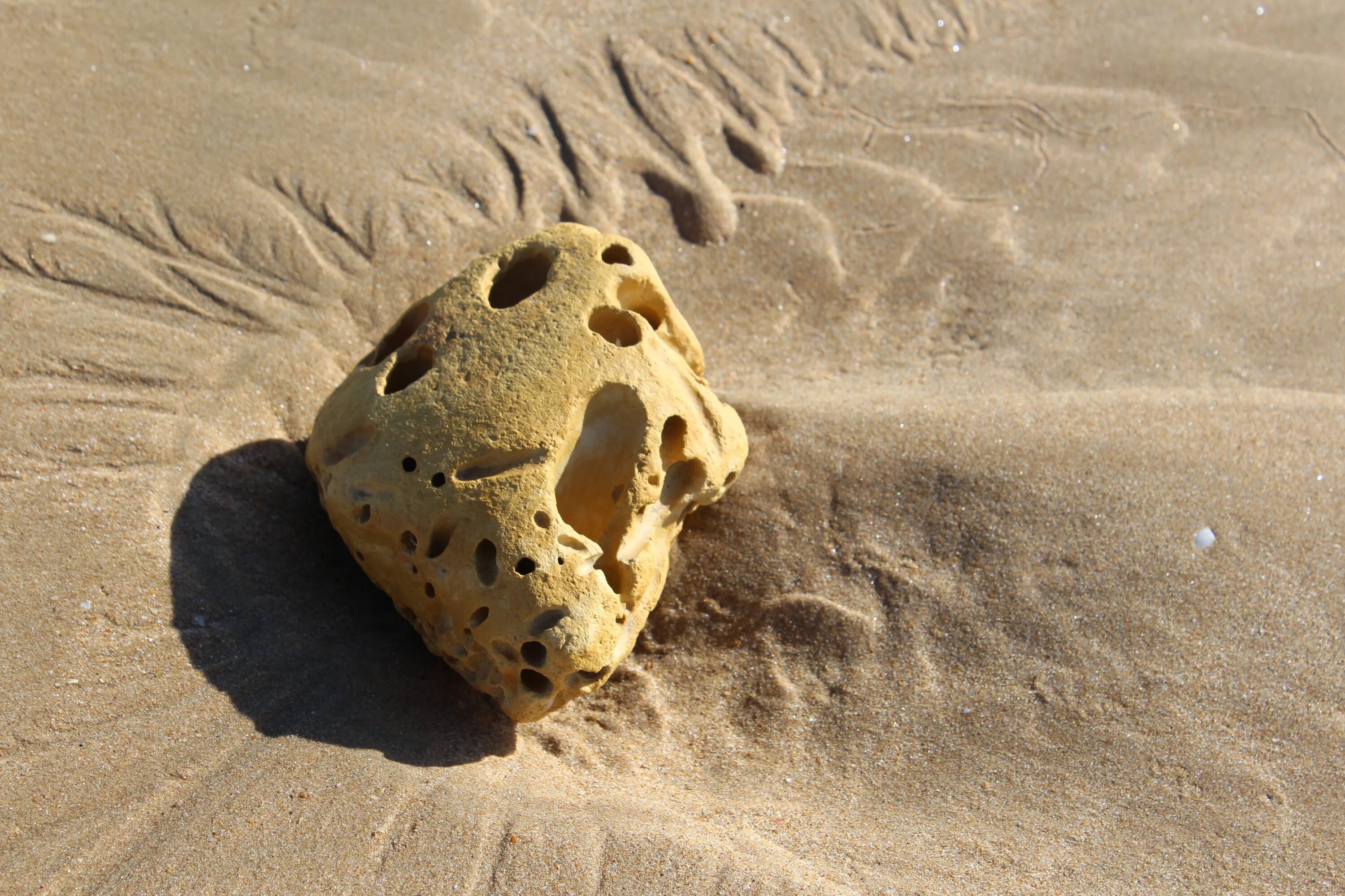 Песочный пляж. Камни на песке. Бежевый песок.