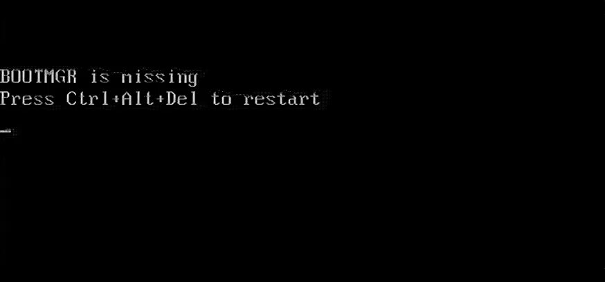 Bootmgr. Bootmgr is missing Press. NTLDR is missing. Bootmgr is compressed. Press to reboot