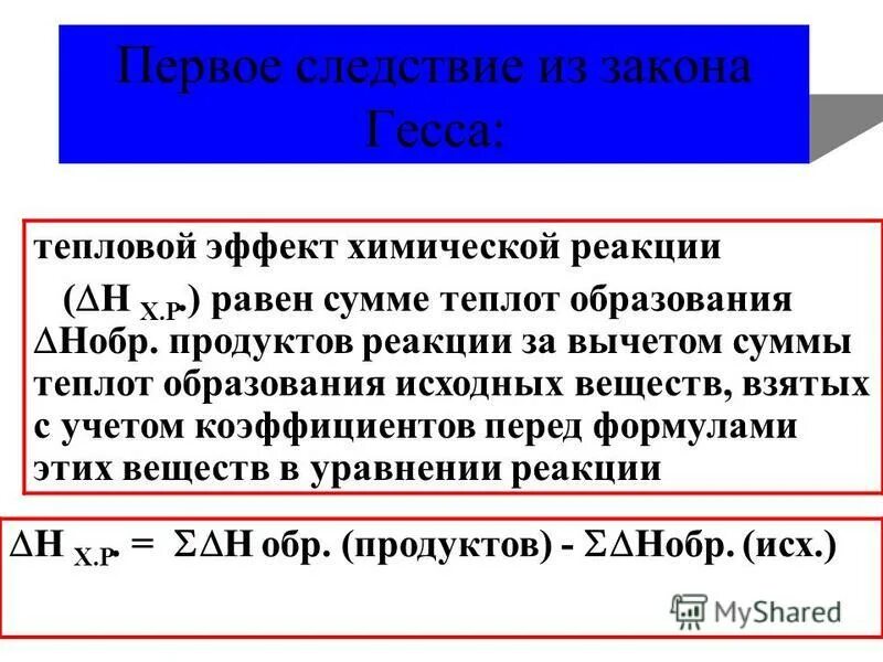 Закон гесса и следствие из него