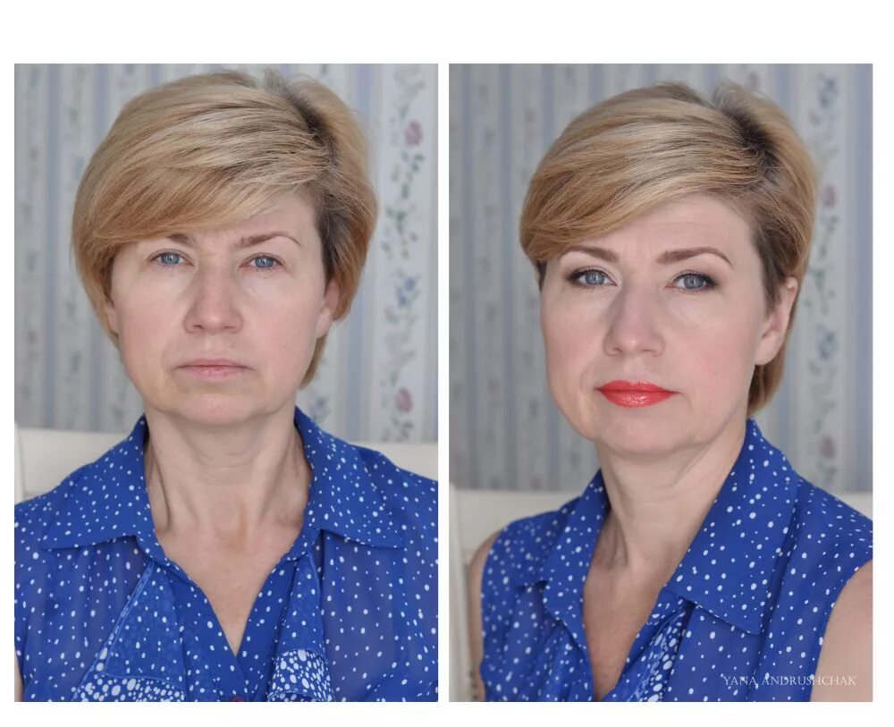 Лифтинг макияж. Макияж для возрастных женщин. Возрастной макияж до и после. Возрастной лифтинг макияж.