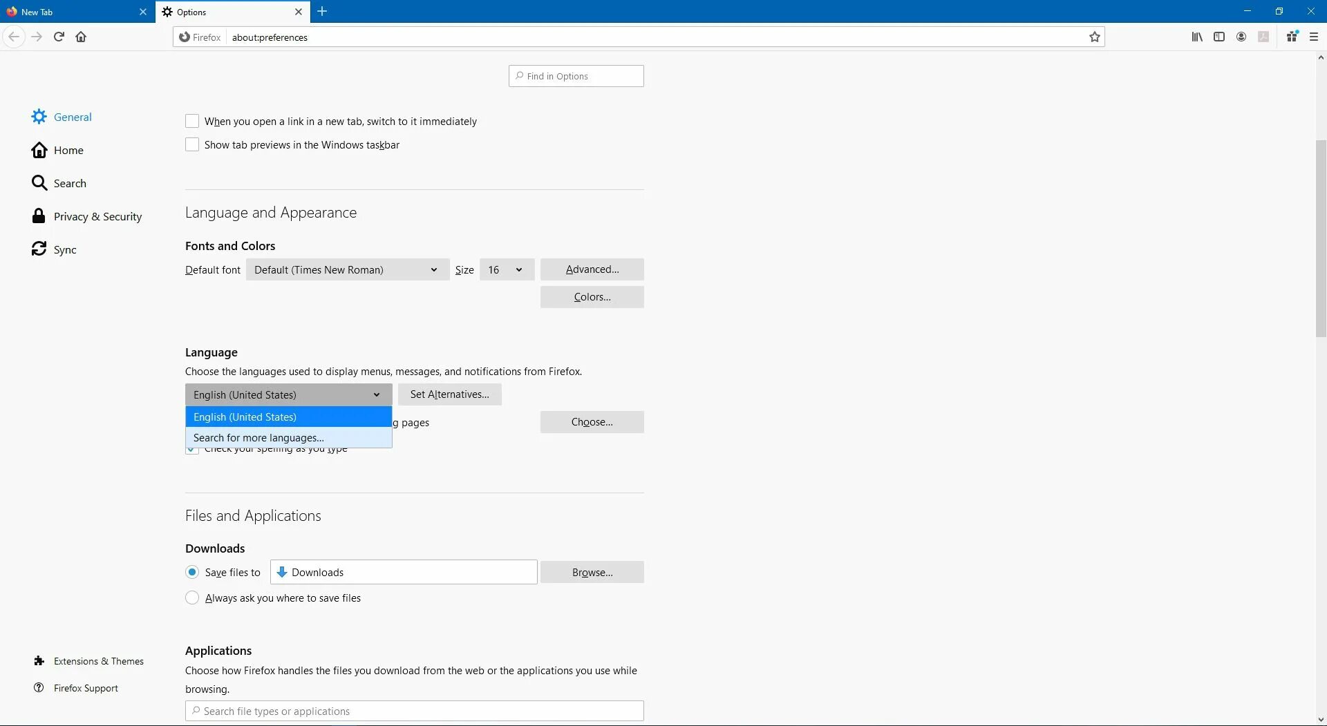 Firefox setting. Firefox setting