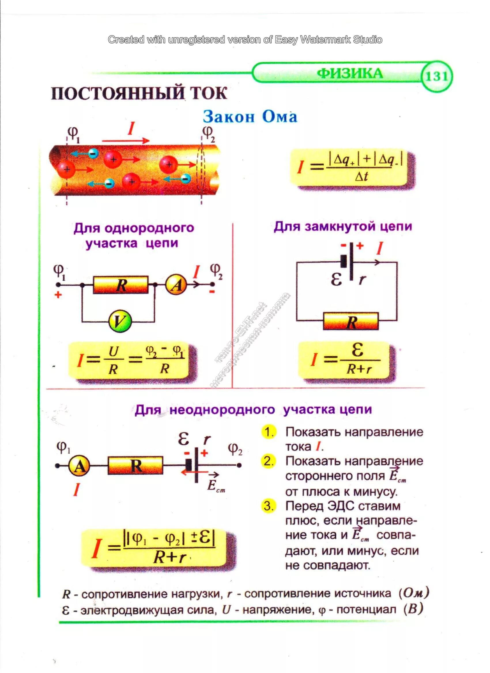 Участок цепи постоянного тока. Законы постоянного тока для участка цепи. Формулы по физике закон Ома для участка цепи. Постоянный электрический ток физика 10 класс.