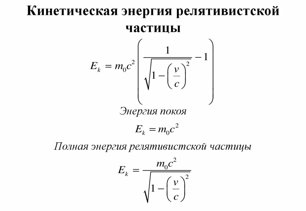 Кинетическая м. Кинетическая энергия в релятивистской динамике. Кинетическая энергия релятивистской частицы. Полная энергия частицы формула. Релятивистская кинетическая энергия формула.