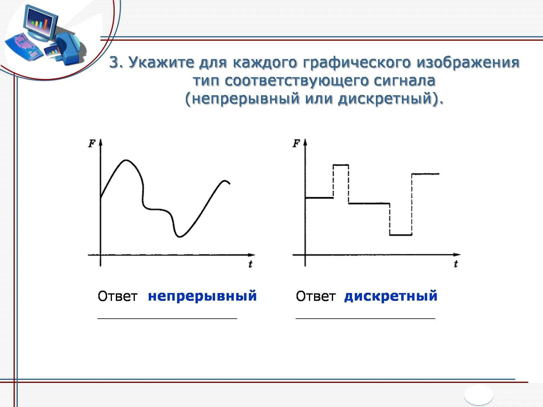 Графическое изображение сигнала. Тип сигнала дискретный или непрерывный. Непрерывный Тип сигнала. Графическое изображение непрерывного сигнала.