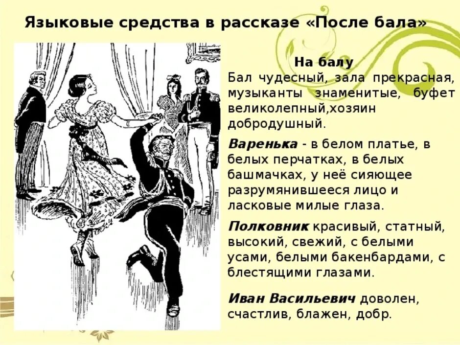 Герои произведения на балу. Произведения Толстого после бала. После бала Варенька после бала. Варенька в произведении после бала после бала. Балу описание персонажа.