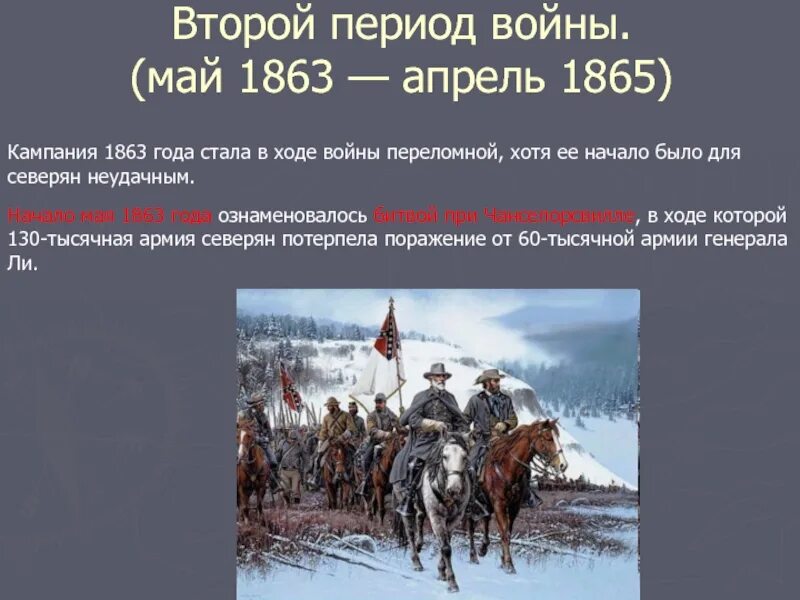 Второй период войны. 1863 Год в истории России события. Второй период гражданской войны в США 1863 года.