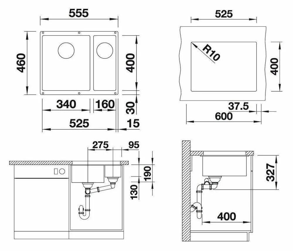 Толщина кухонных моек. Раковина Blanco Subline 340/160-u. Мойка Бланко Сублайн 340/160. Мойка Blanco Subline 400-u. Врезная кухонная мойка 46 см Blanco Subline 400-u Silgranit PURADUR.