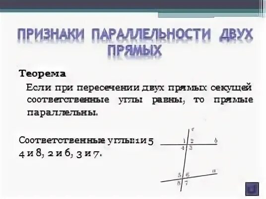 3 признака параллельных 2 прямых. Теорема 3 признак параллельности двух прямых. теорема 1 признак параллельности прямых. теорема 2 признак параллельности прямых. признаки параллельности прямых 2 признак.
