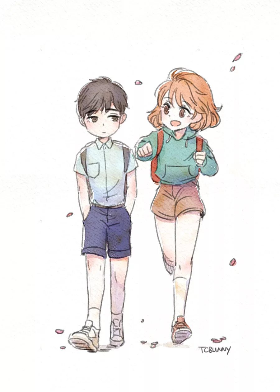 Tomboy childhood friend and the idiot. Мальчик и девочка арт.