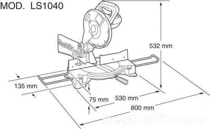 Размеры торцовочной пилы. Торцовка Макита LS 1040. Пила Makita ls1040. Makita 1040 торцовочная пила. Торцовочная пила Makita lc1230n чертеж.