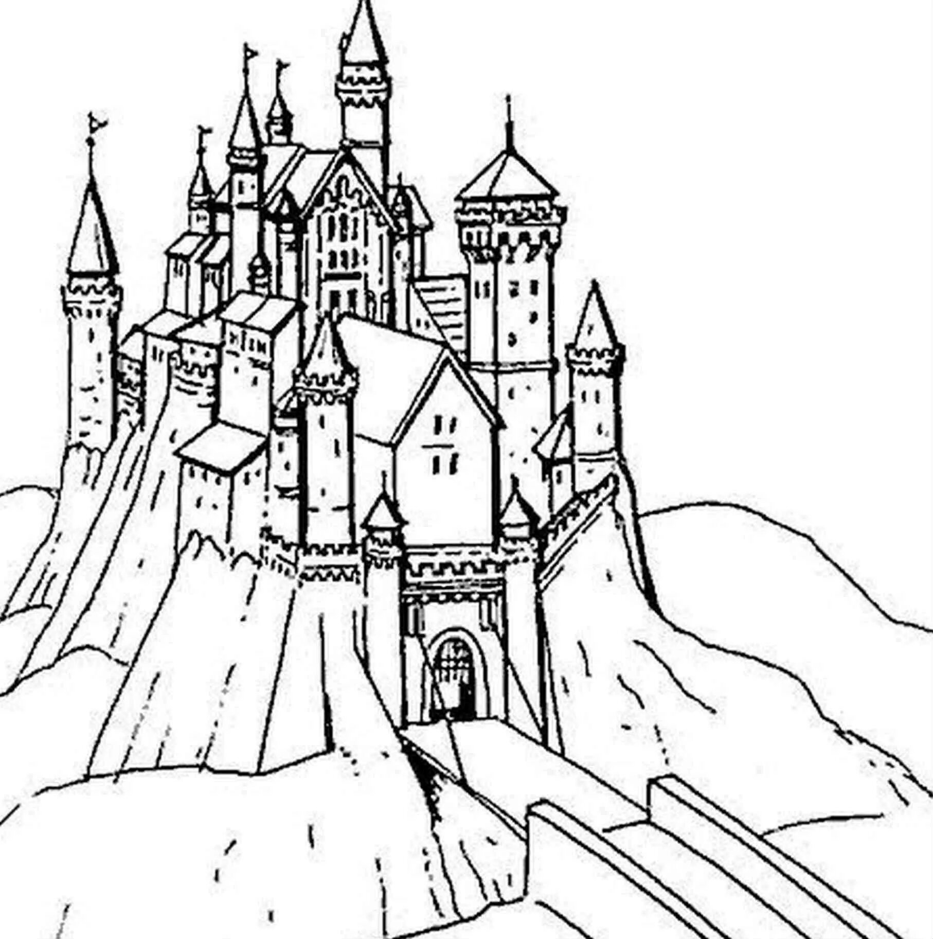 Замок 7 класс. Раскраска замок. Средневековый замок раскраска. Замок рисунок карандашом. Средневековый замок рисунок.
