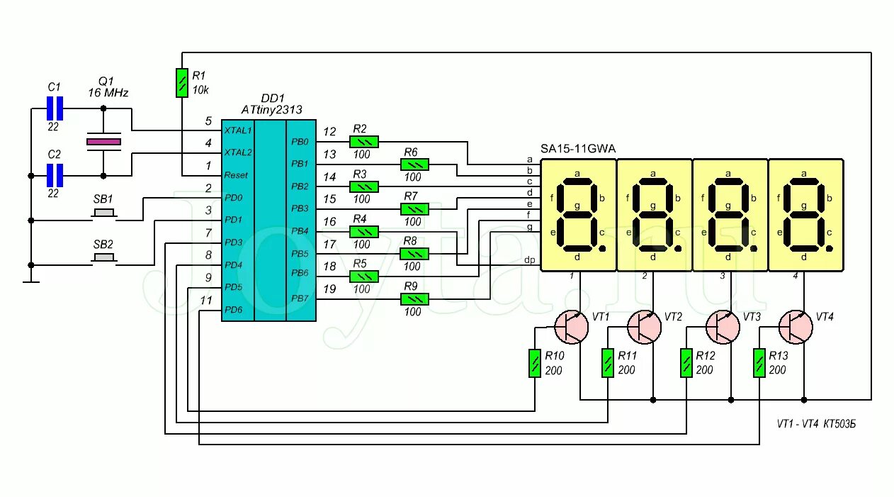 Микроконтроллеры attiny. Схемы на микроконтроллер attiny2313. attiny2313 часы с жки. часы на attiny2313 и ds1307. цифровой термометр на attiny2313.
