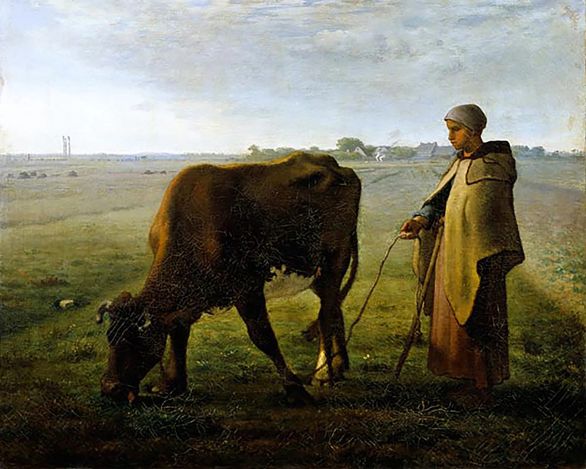 Крестьянка пасущая корову Милле. Картина жана Милле крестьянка пасущая корову.
