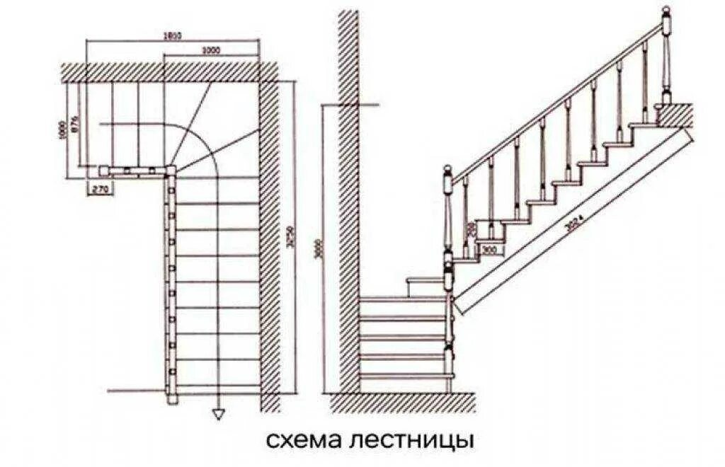 Чертеж лестницы на второй этаж