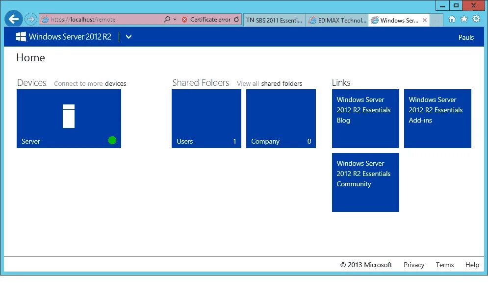 Windows Server 2012 r2 Essentials.